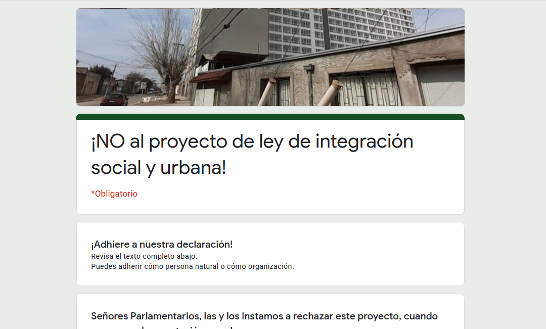 ¡NO al proyecto de ley de integración social y urbana!